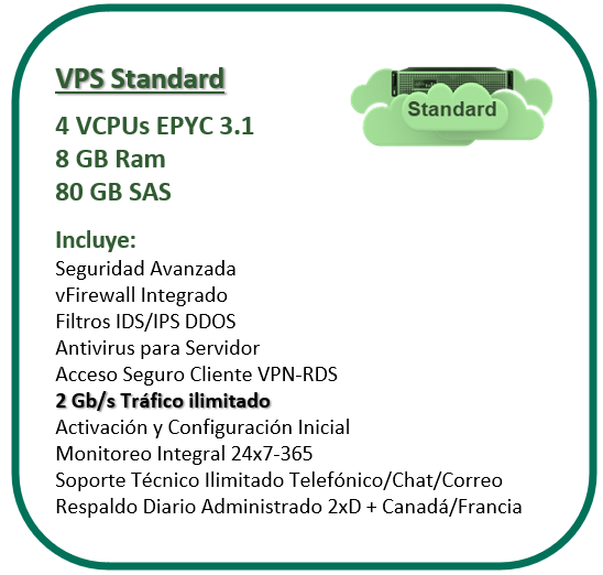 VPS Standard, 4vCPU, 8GB Ram, 80GB SSD